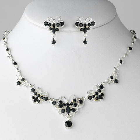 Bridal Wedding Necklace Earring Set NE 3396 Silver Black