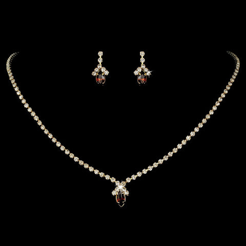 Beautiful Gold Brown Crystal Bridal Wedding Jewelry Set NE 342