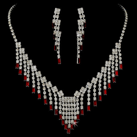 * Glamorous Silver Crystal Statement Bridal Wedding Necklace & Earring Set NE 365