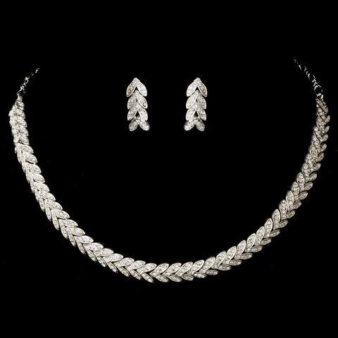 Silver Clear Crystal Choker Bridal Wedding Jewelry Set NE 372