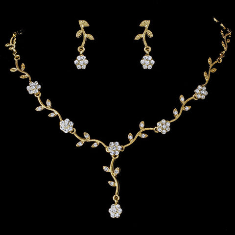 * Charming Gold Clear Rhinestone Bridal Wedding Necklace & Earring Set 383