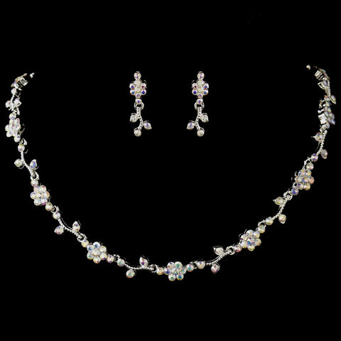 Silver AB Rhinestone Floral Bridal Wedding Jewelry Set 385