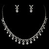 Antique Silver Clear Tear Drop Stone Floral Bridal Wedding Jewelry Set 3858