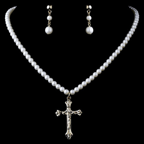 Bridal Wedding Necklace Earring Set 407 Gold Ivory