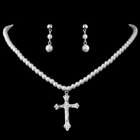 Bridal Wedding Necklace Earring Set 407 Silver White