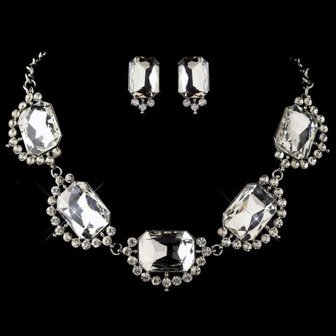 Rhodium Clear Radiant Rhinestone Bridal Wedding Jewelry Set 4210