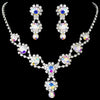 Silver Bridal Wedding Necklace & Earring Set with Aurora Borealis Crystals and Clear Rhinestones 4362