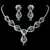Silver Bridal Wedding Necklace & Earring Set with Navy Blue Crystals and Clear Rhinestones 4362