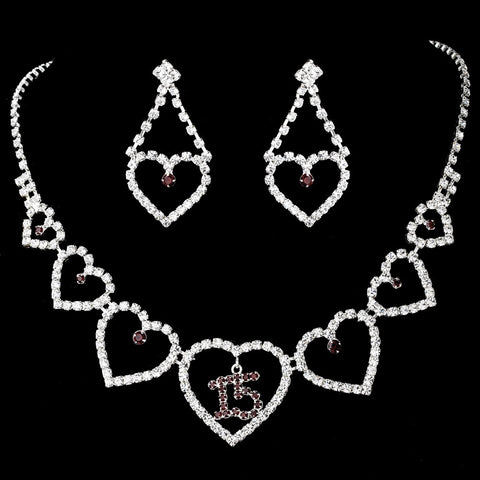 Matching Sweet 15/16 Rhinestone Bridal Wedding Necklace Earring Bridal Wedding Jewelry Set 460