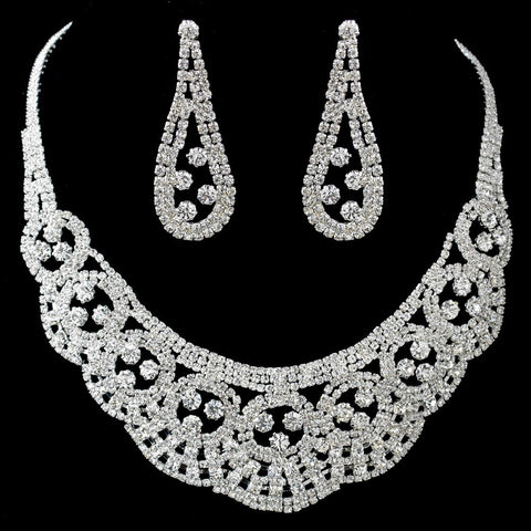 Silver Clear Rhinestone Bridal Wedding Jewelry Set 47448