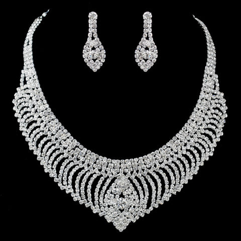 Silver Clear Rhinestone Statement Bridal Wedding Jewelry Set 47496