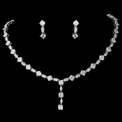 Bridal Wedding Necklace Earring Set 51022 Silver Clear