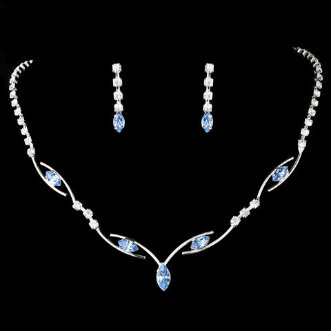 Silver Blue Bridal Wedding Necklace Earring Set 5104