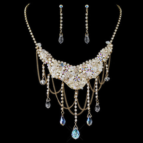 Gold AB & Light Topaz Crystal Statement Bridal Wedding Jewelry Set 6507