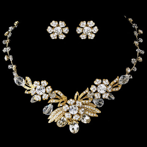 Gold Clear Bridal Wedding Necklace Earring Set 6508