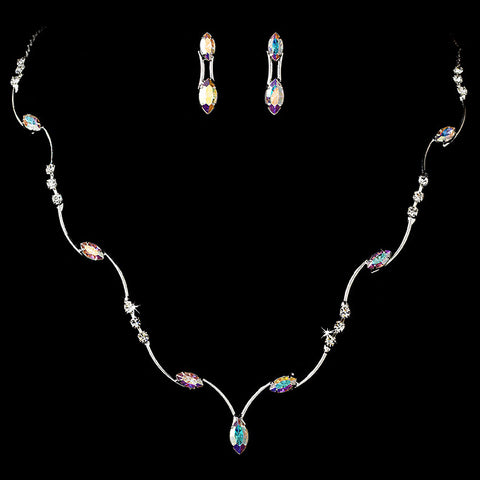 Beautiful Rhinestone Bridal Wedding Jewelry Set NE 701 Silver AB