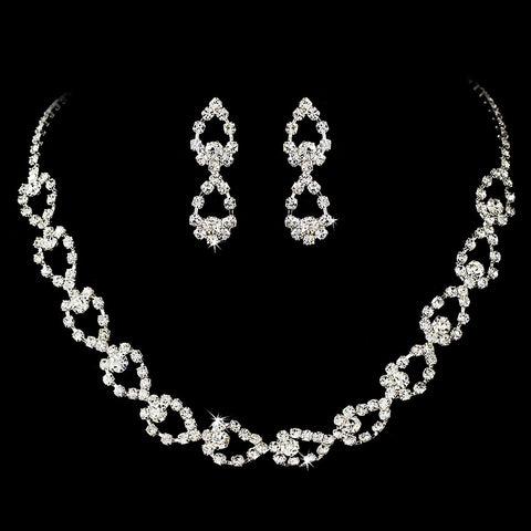 Bridal Wedding Necklace Earring Set NE 702 Hematite Clear