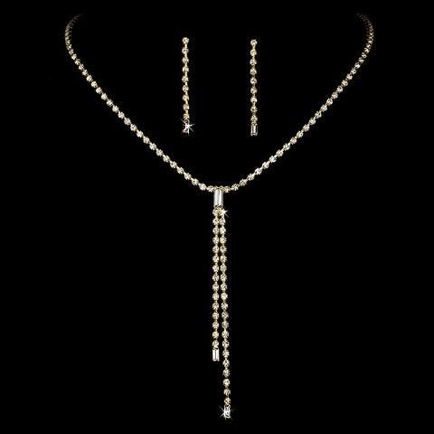 * Gold Clear Dangle Rhinestone Bridal Wedding Jewelry Set NE 70853