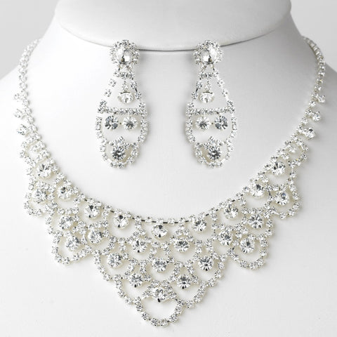 Silver Clear Statement Bridal Wedding Jewelry Set 71338