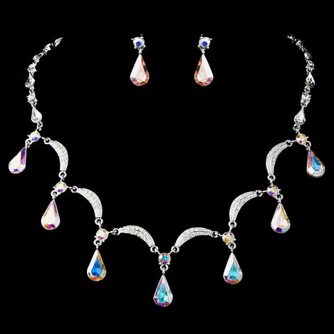 Silver Aurora Borealis Bridal Wedding Necklace Earring Set 71562
