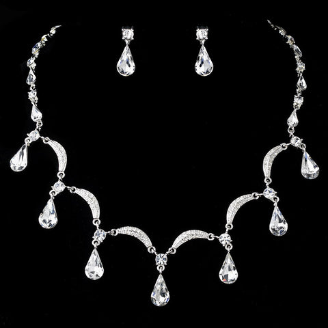 Silver Clear Bridal Wedding Necklace Earring Set 71562