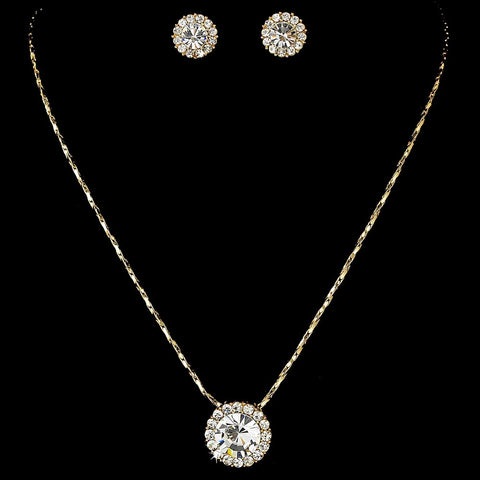 Simple Round Pendant Bridal Wedding Jewelry Set NE 71576