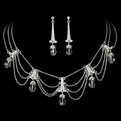 Bridal Wedding Necklace Earring Set 71682 Silver Clear