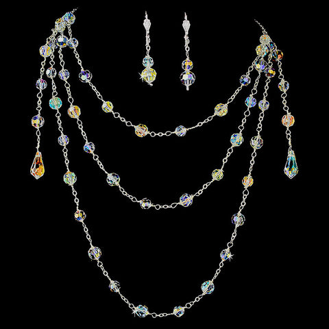 * Bridal Wedding Necklace Earring Set 7171 Silver AB