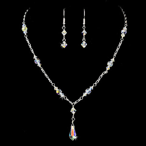 Bridal Wedding Necklace Earring Set 7172 Silver AB