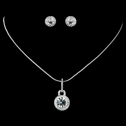 Silver Clear Pendent Earring Set Bridal Wedding Necklace & Earrings 71889