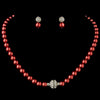Silver Burgundy Glass Pearl Pave Ball Bridal Wedding Jewelry Set 720