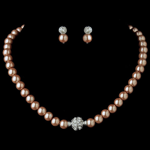 Silver Dusty Rose Glass Pearl Pave Ball Bridal Wedding Jewelry Set 720