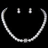 Silver White Glass Pearl Pave Ball Bridal Wedding Jewelry Set 720