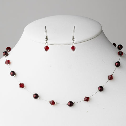 Silver Garnet Bridal Wedding Necklace Earring 7220