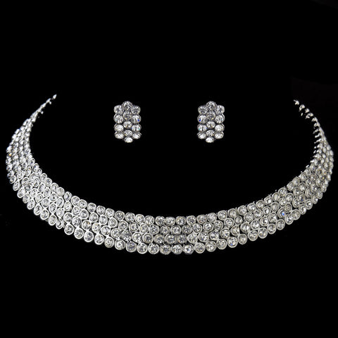 Antique Silver Clear Rhinestone Coil Bridal Wedding Jewelry Set 725