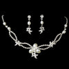 Lovely Silver Clear Rhinestone & White Pearl Jewelry 7329 & Bridal Wedding Headband 7808 Set