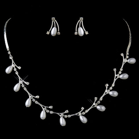 Silver White Tear Drop and Clear Rhinestone Bridal Wedding Jewelry Set 74900