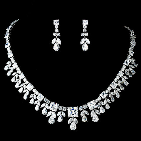 Antique Rhodium Silver Clear Bridal Wedding Jewelry Set 7747