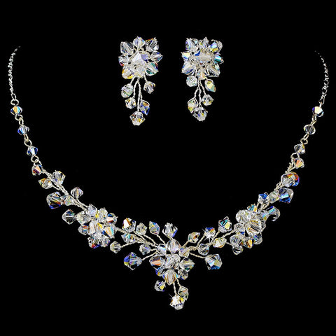 Bridal Wedding Necklace Earring Set NE 8002 Silver AB