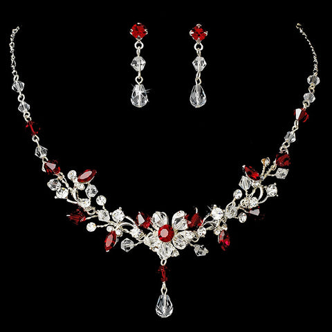 Red Swarovski Crystal Couture Bridal Wedding Jewelry Set & Bridal Wedding Tiara Set 8003