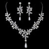 Antique Silver Diamond White Pearl Accents Bridal Wedding Jewelry Set 8017