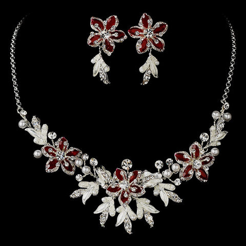 Stunning Silver Red Bridal Wedding Jewelry Set NE 8100