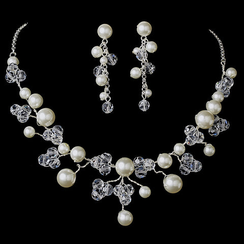 Pearl & Swarovski Crystal Bridal Wedding Jewelry Set & Tiara Set 8135