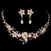 Gold Pink Crystal Bridal Wedding Jewelry Set & Tiara Set 8142