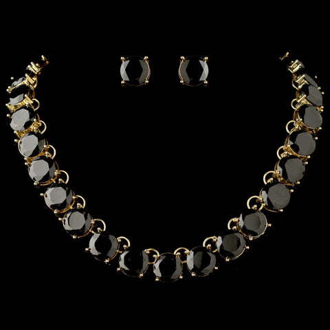Gold Black Acrylic Stone Fashion Bridal Wedding Jewelry Set
