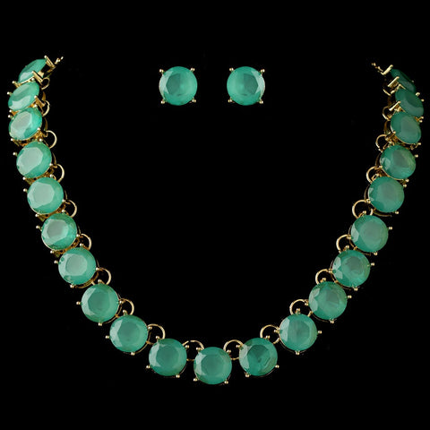 Gold Mint Turquoise Green Acrylic Stone Fashion Bridal Wedding Jewelry Set 82031