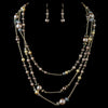 Gold Brown Cream Pearl & AB Rondelle Crystal Fashion Bridal Wedding Jewelry Set