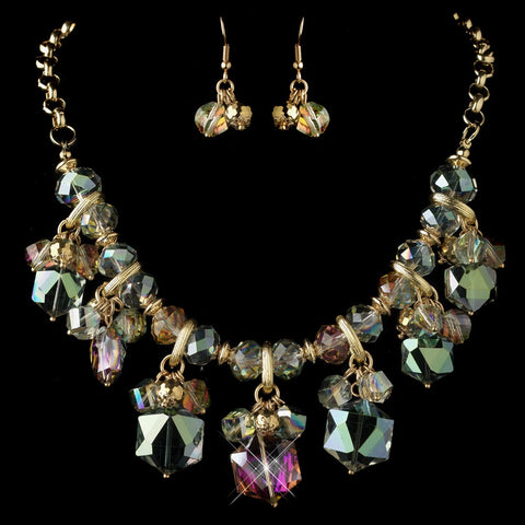 Gold Vitral Rondelle Crystal Beaded Fashion Statement Bridal Wedding Jewelry Set 82047