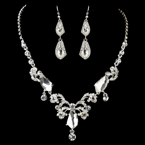 Silver Clear Rhinestone Floral Vine Bridal Wedding Jewelry Set 8216