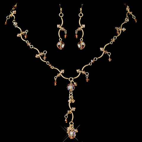 Swarovski Bridal Wedding Jewelry Set NE 8258 Gold Brown AB